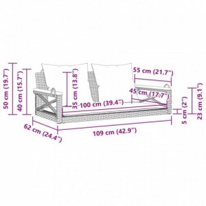 Fekete polyrattan hintapad párnákkal 109 x 62 x 40 cm