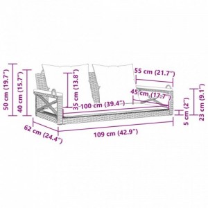 Bézs polyrattan hintapad párnákkal 109 x 62 x 40 cm