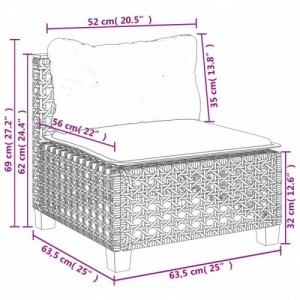 5 részes fekete polyrattan kerti kanapészett párnákkal