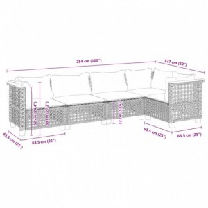 5 részes fekete polyrattan kerti kanapészett párnákkal