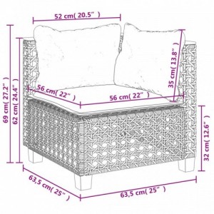 5 részes fekete polyrattan kerti kanapészett párnákkal