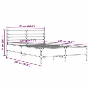 Füstös tölgy színű szerelt fa és fém ágykeret 120 x 200 cm