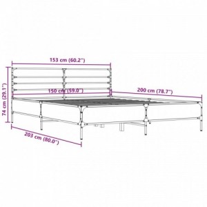 Szürke sonoma szerelt fa és fém ágykeret 150 x 200 cm