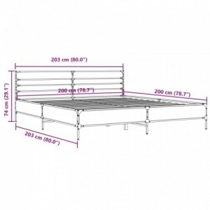 Szürke sonoma szerelt fa és fém ágykeret 200 x 200 cm