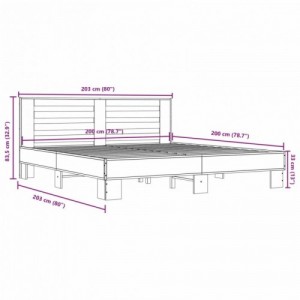 Sonoma tölgyszínű szerelt fa és fém ágykeret 200 x 200 cm