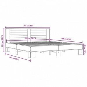 Barna tölgyszínű szerelt fa és fém ágykeret 200 x 200 cm