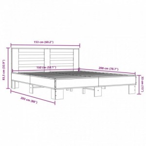 Fekete szerelt fa és fém ágykeret 150 x 200 cm