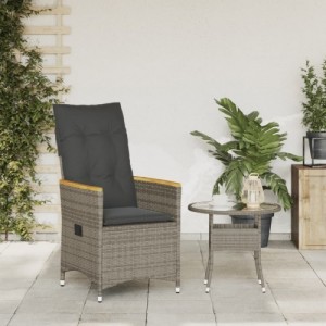 Szürke polyrattan dönthető kerti szék párnákkal