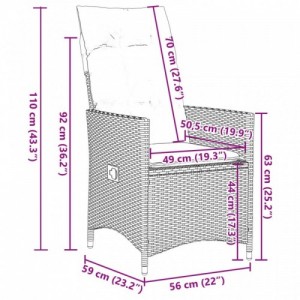 2 db szürke polyrattan dönthető kerti szék párnákkal