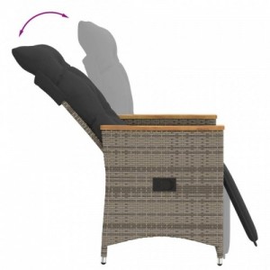 Szürke polyrattan dönthető kerti szék párnákkal
