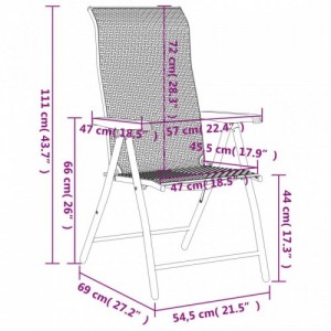 2 db feketekávé színű polyrattan összecsukható kerti szék