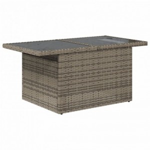 Szürke polyrattan üveglapos kerti asztal 100x55x73 cm