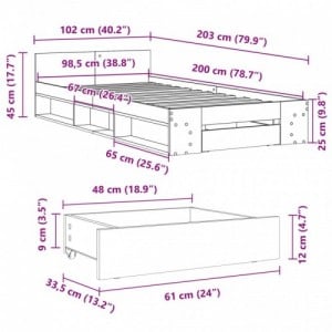 Sonoma tölgy színű szerelt fa ágykeret fiókkal 100 x 200 cm