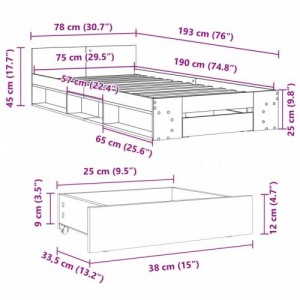 Fekete szerelt fa ágykeret fiók 75x190 cm