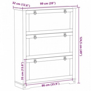 Corona tömör fenyőfa cipőszekrény 99x32x124,5 cm