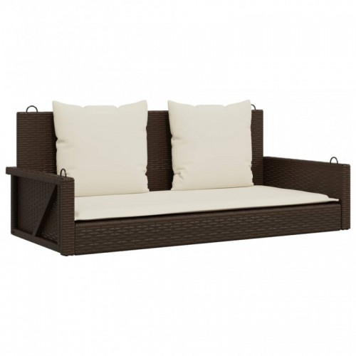 Barna polyrattan hintapad párnával 119 x 56 x 48 cm