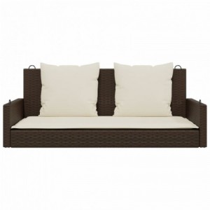 Barna polyrattan hintapad párnával 119 x 56 x 48 cm