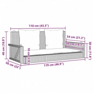 Barna polyrattan hintapad párnával 119 x 56 x 48 cm