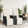 2 személyes fekete polyrattan dönthető kerti kanapé asztallal