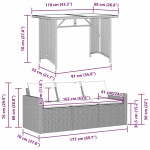 2 részes fekete polyrattan kerti étkezőgarnitúra párnával