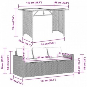 2 részes bézs polyrattan kerti étkezőgarnitúra párnákkal