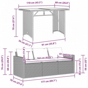 2 részes szürke polyrattan kerti étkezőgarnitúra párnákkal