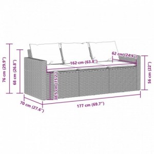 3 személyes bézs polyrattan kerti kanapé párnával