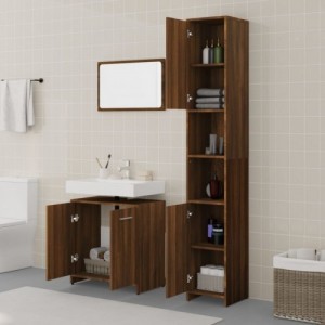 3 részes barna tölgy színű szerelt fa fürdőszobai bútorszett