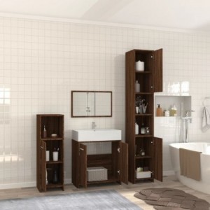 4 részes barna tölgy színű szerelt fa fürdőszobai bútorszett