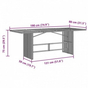 Fekete polyrattan üveglapos kerti asztal 190 x 80 x 75 cm