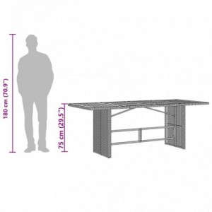 Szürke polyrattan üveglapos kerti asztal 190 x 80 x 75 cm