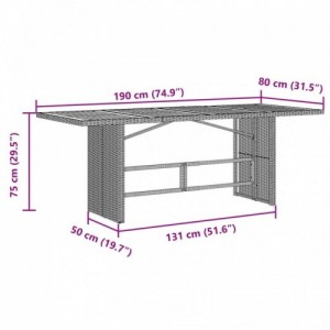 Szürke polyrattan üveglapos kerti asztal 190 x 80 x 75 cm