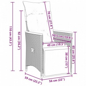 2 db szürke polyrattan dönthető kerti szék párnákkal