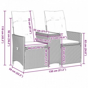 2 személyes bézs polyrattan dönthető kerti kanapé asztallal