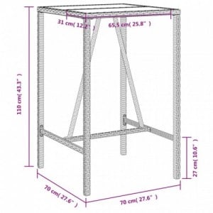 Barna polyrattan kültéri bárasztal 70 x 70 x 110 cm