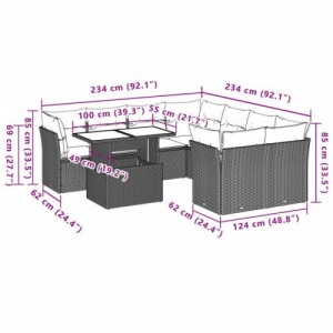 9 részes szürke polyrattan kerti ülőgarnitúra párnákkal