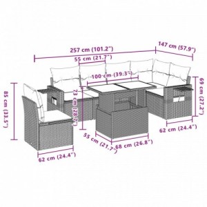 7 részes szürke polyrattan kerti ülőgarnitúra párnákkal