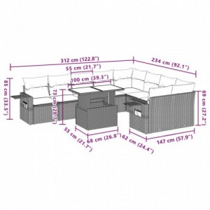 10 részes szürke polyrattan kerti ülőgarnitúra párnákkal