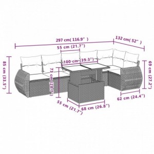 7 részes szürke polyrattan kerti ülőgarnitúra párnákkal