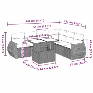 7 részes szürke polyrattan kerti ülőgarnitúra párnákkal