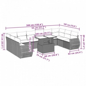 11 részes szürke polyrattan kerti ülőgarnitúra párnákkal