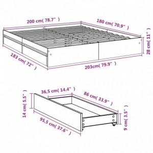 Füstös tölgy színű szerelt fa ágykeret fiókokkal 180 x 200 cm