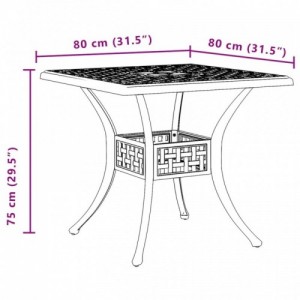 Fekete öntött alumínium kerti asztal 80x80x75 cm