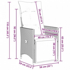 2 db barna polyrattan dönthető kerti szék párnákkal