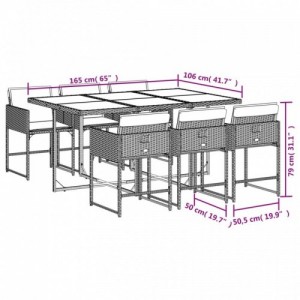 7 részes fekete polyrattan kerti étkezőgarnitúra párnával