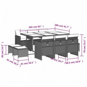 11 részes szürke polyrattan kerti ülőgarnitúra párnákkal