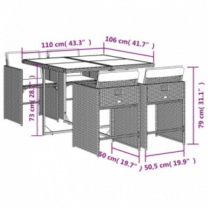 5részes világosszürke polyrattan kerti étkezőgarnitúra párnával