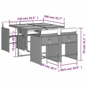 5 részes szürke polyrattan kerti étkezőgarnitúra párnával