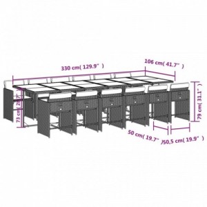 13 részes fekete polyrattan kerti ülőgarnitúra párnákkal