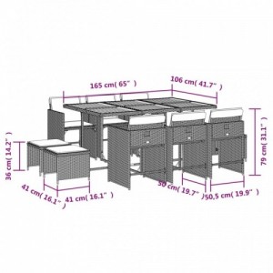 11 részes szürke polyrattan kerti ülőgarnitúra párnákkal